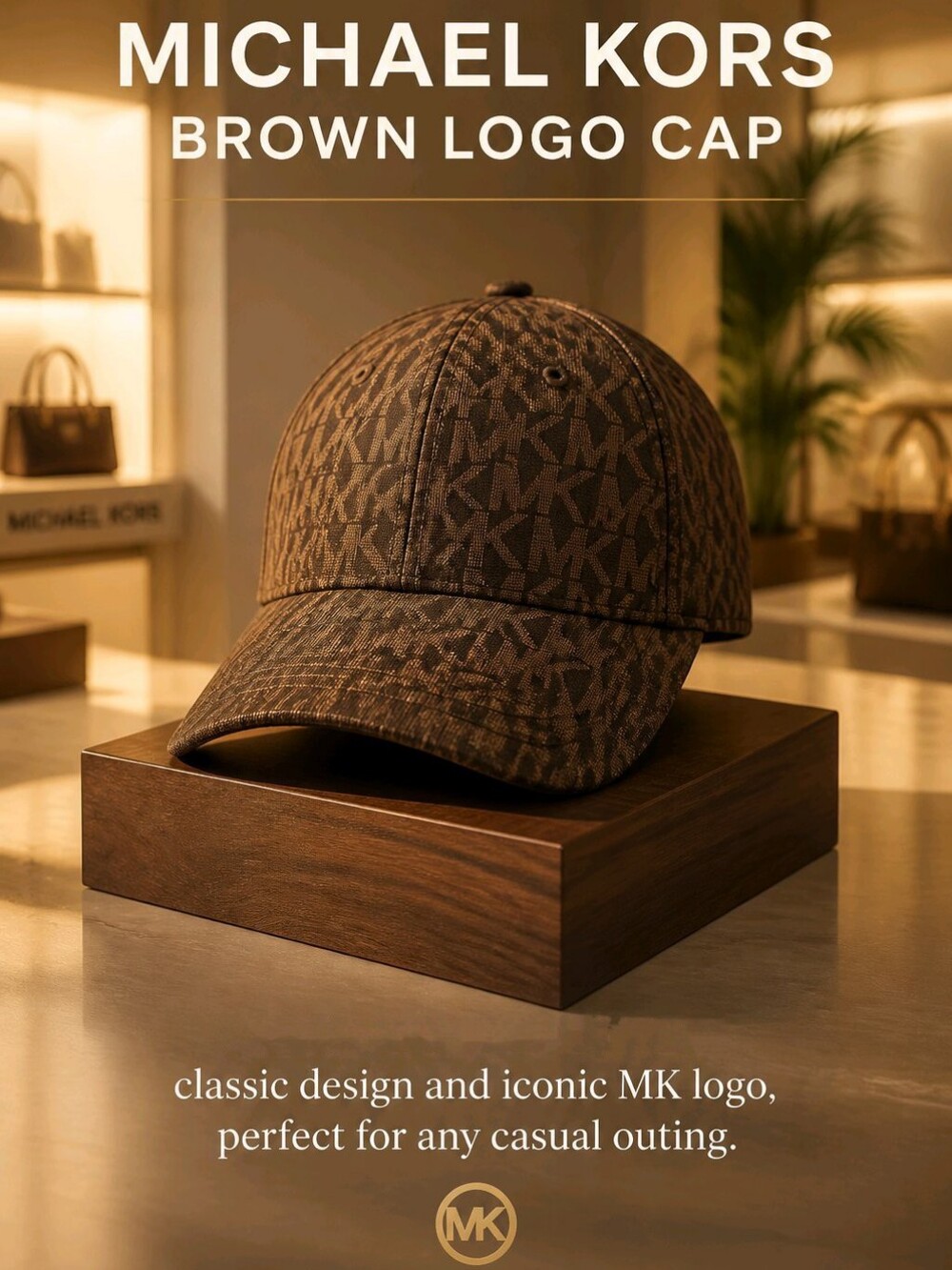 Michael Kors Brown MK Logo Baseball Cap Unisex Men Woman New With Tags